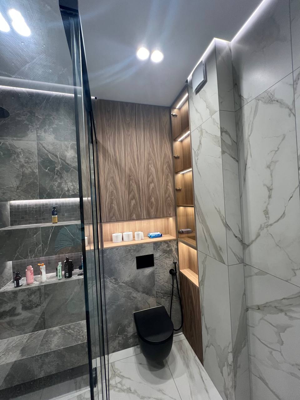 Тумба ванная Деревянная рифлёная + Мраморная столешница